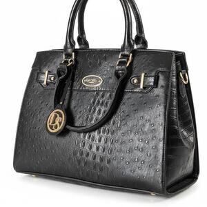 Dasein Black Ostrich Embossed Shoulder Bag with Wristlet 14.5"Lx 11"H